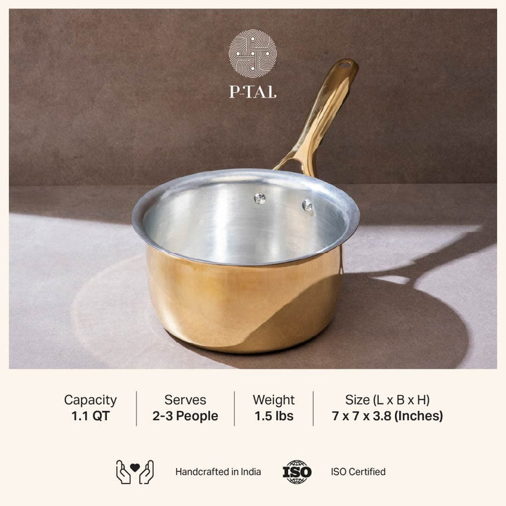 Set of 2 Brass Saucepans with Insulated handles (1.1 QT , 1.6 QT) P-TAL: Traditional Kitchenware and Drinkware