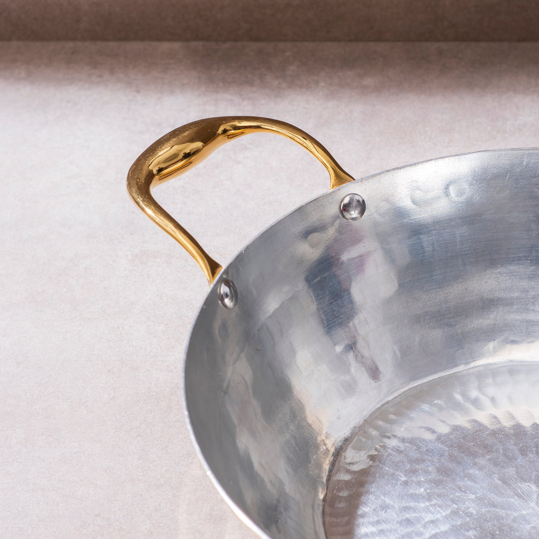 Brass Wok with Glass lid (Circular & Deep cooking/ serving Utensil)