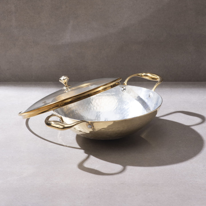 Brass Kadhai with Glass Lid (Round Base) P-TAL