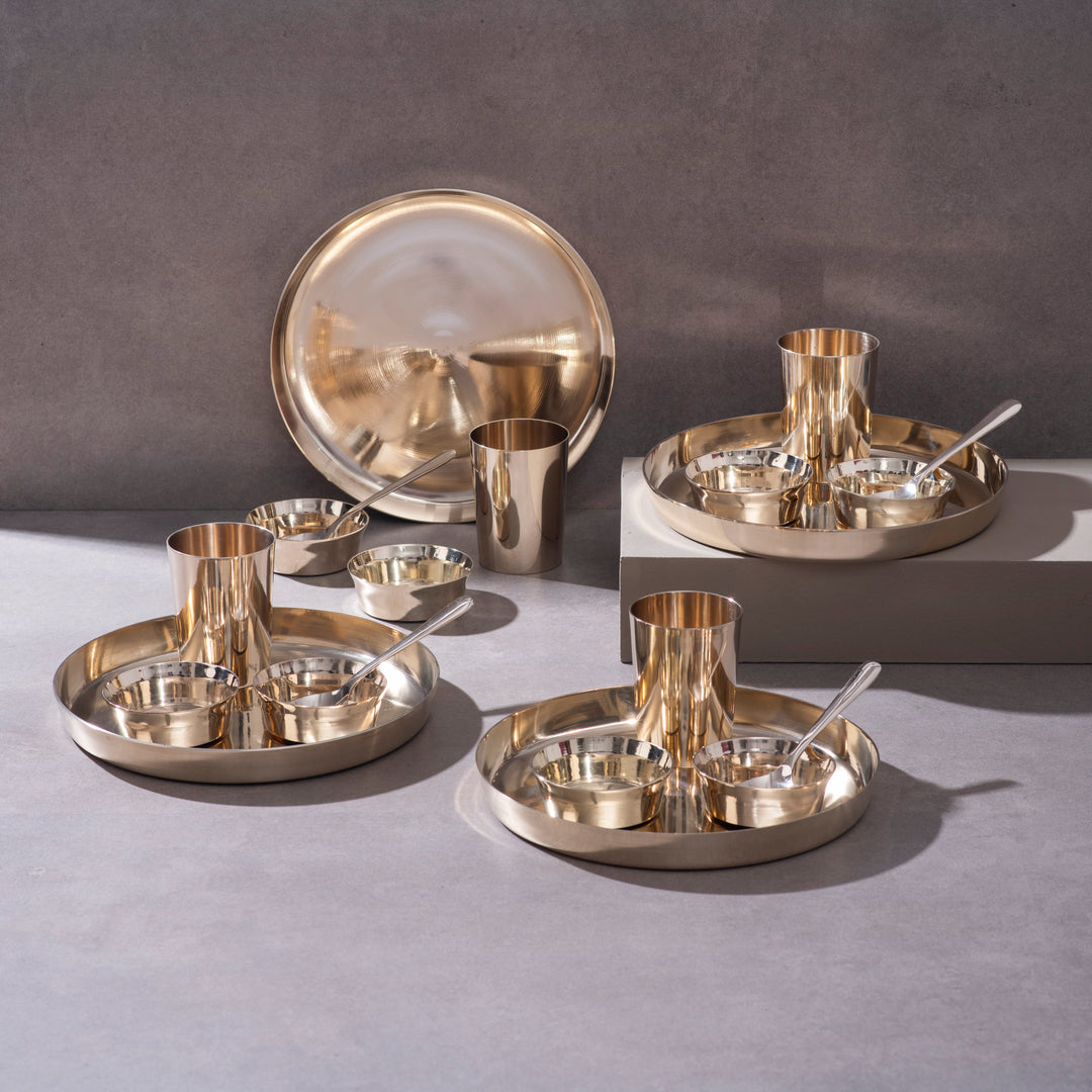 Kansa Dinner Thaali Set (10.5" Thaali) - 20 pieces dinner set (4 Thaalis, 8 Bowls, 4 Glasses and 4 Spoons) P-TAL