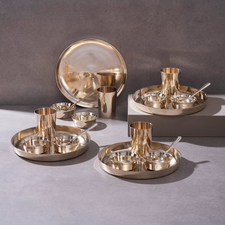 Kansa Dinner Thaali Set (10.5" Thaali) - 20 pieces dinner set (4 Thaalis, 8 Bowls, 4 Glasses and 4 Spoons) P-TAL