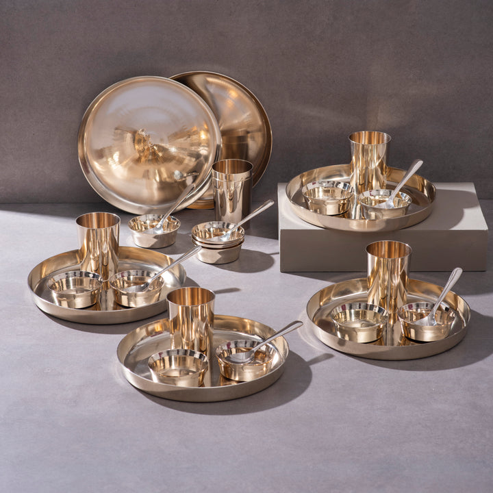 Kansa Dinner Thaali Set (10.5" Thaali) - 30 pieces dinner set (6 Thaalis, 12 Bowls, 6 Glasses and 6 Spoons) P-TAL