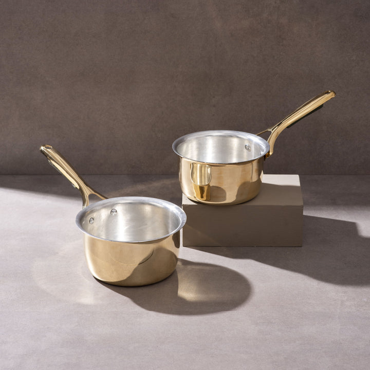 Set of 2 Brass Saucepans with Insulated handles (1.1 QT , 1.6 QT)
