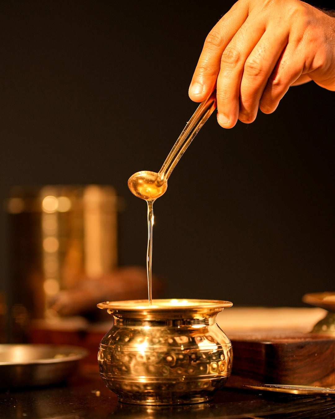 Brass Ghee Pot with Spoon