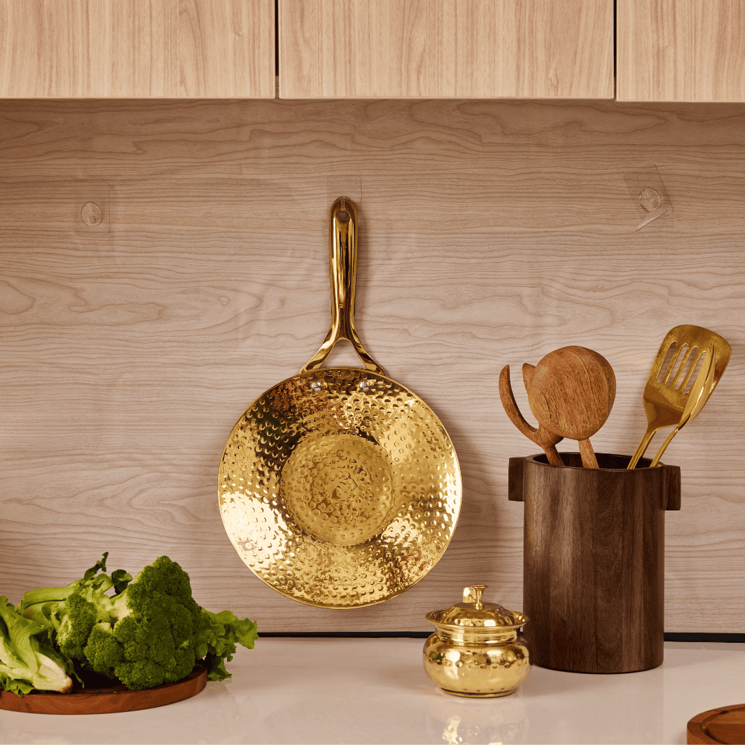 Brass Roti Tawa with Insulated handle And Ghee Pot Combo