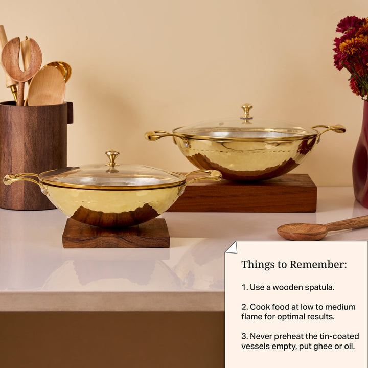 Brass Wok with Glass lid (Circular & Deep cooking/ serving Utensil) P-TAL