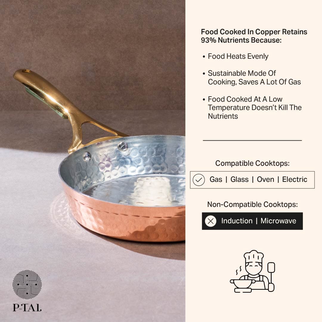 Copper Frypan (Frying Pan) with Brass Handle - Saute Pan