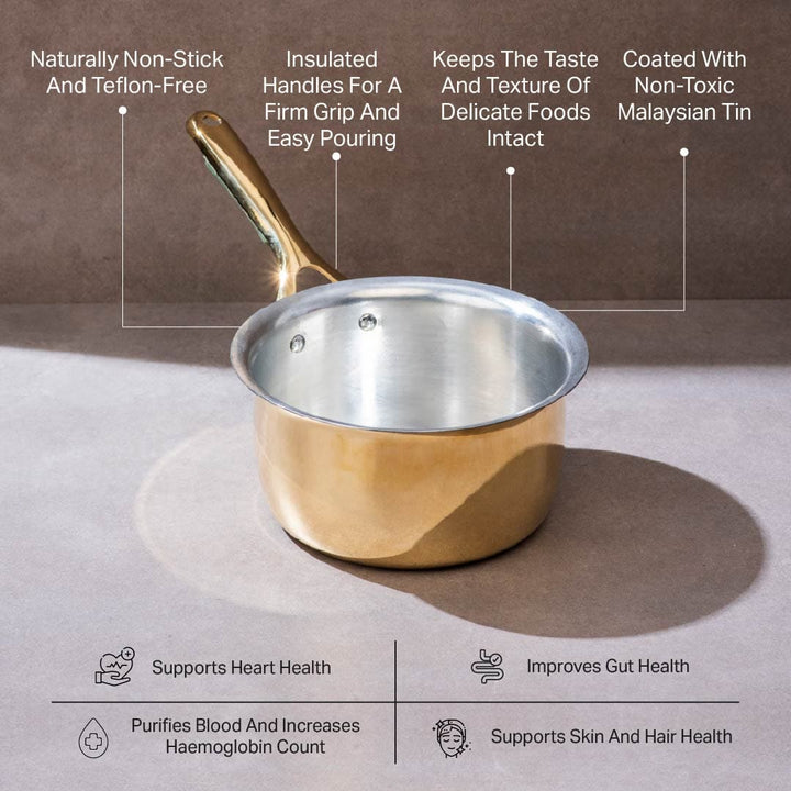 Chai Starter Kit (Brass Saucepan with Insulated handle + Brass Mortar and Pestle)