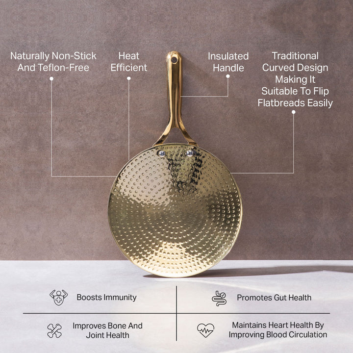 Brass Roti Tawa with Insulated handle And Ghee Pot Combo P-TAL: Traditional Kitchenware and Drinkware