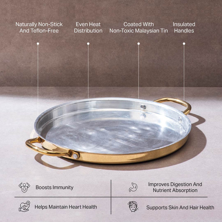 Brass Dosa Tawa with Insulated handles And Brass Ghee Pot Combo P-TAL: Traditional Kitchenware and Drinkware