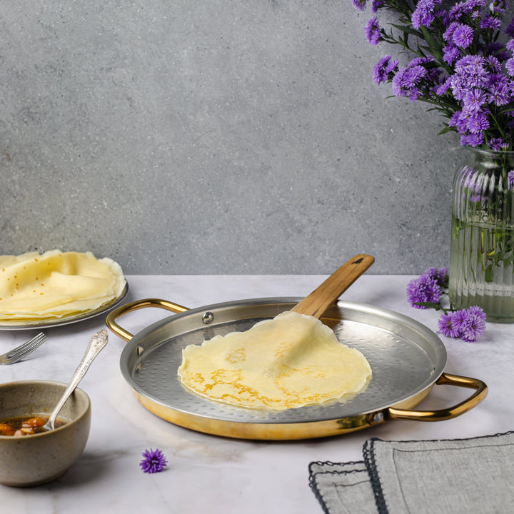 Brass Dosa Tawa with Insulated handles And Brass Ghee Pot Combo P-TAL: Traditional Kitchenware and Drinkware