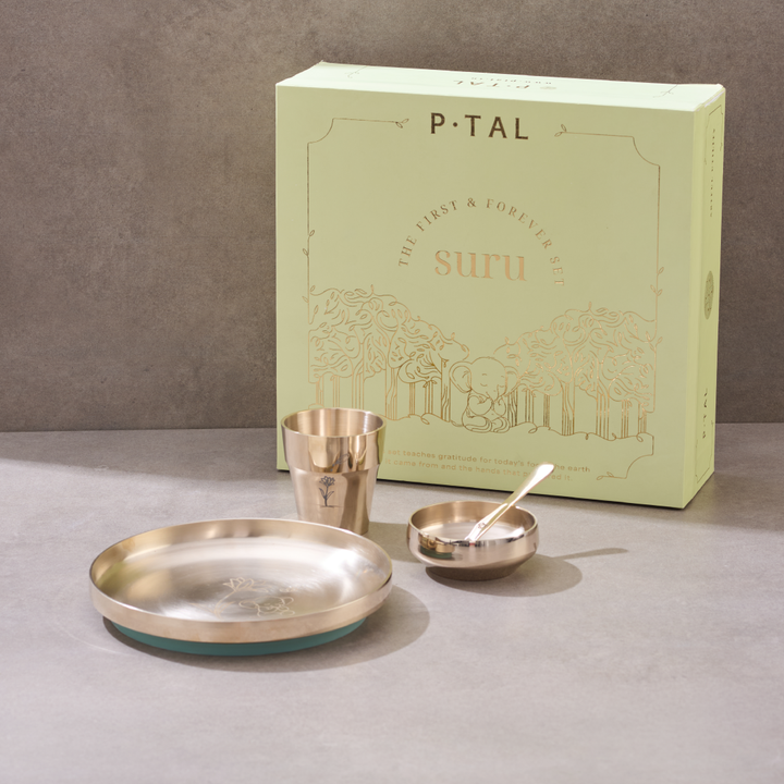 Kids Dinner Set Handcrafted In Pure Kansa (Bronze)