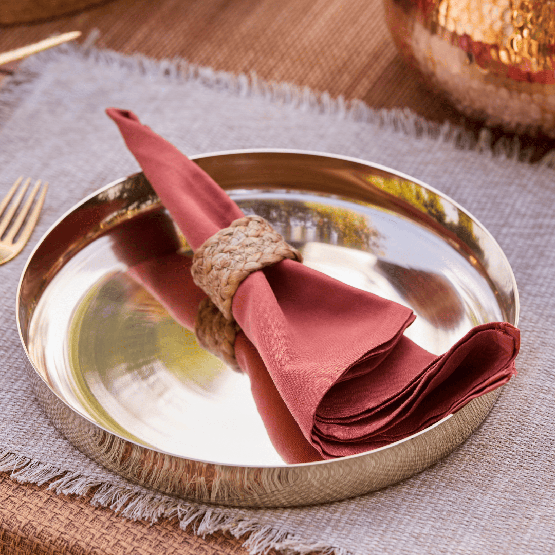 Kansa Dinner Thaali Set (Thaali -13.5") - 8 pieces set (1 pc Thaali, 5 pieces bowls, 1 pc glass, 1 pc spoon) P-TAL