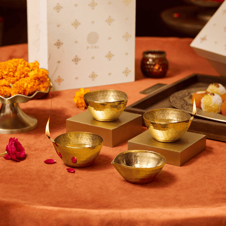 Brass Diya (set of 4 in gift box) P-TAL: Traditional Kitchenware and Drinkware