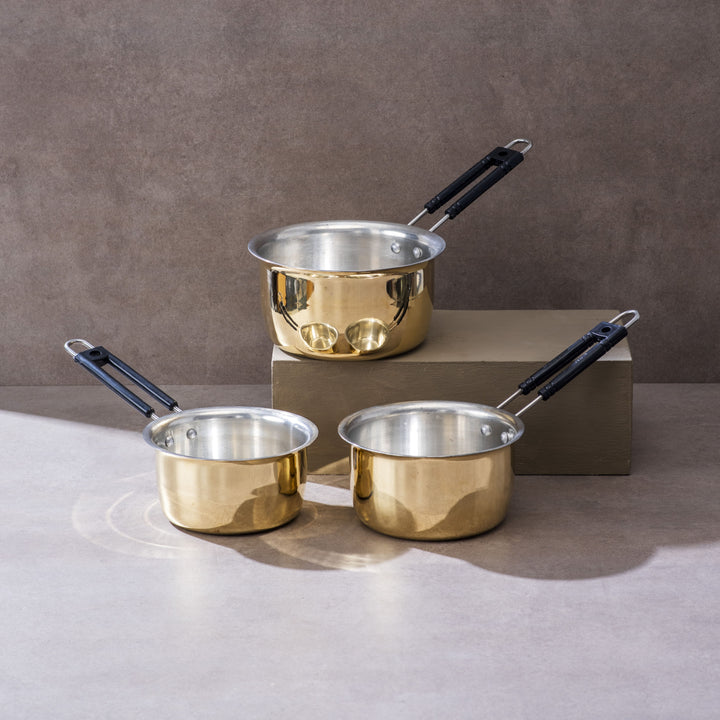 Set of 3 Brass Saucepans (1L, 1.5L and 2L)