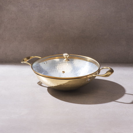 Brass Kadhai with Glass Lid (Round Base) P-TAL