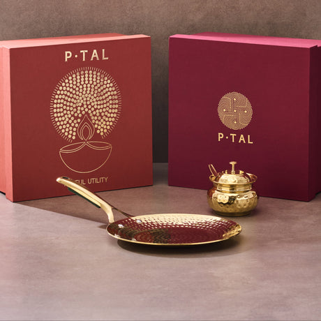 Brass Roti Tawa with Insulated handle And Ghee Pot Combo P-TAL: Traditional Kitchenware and Drinkware