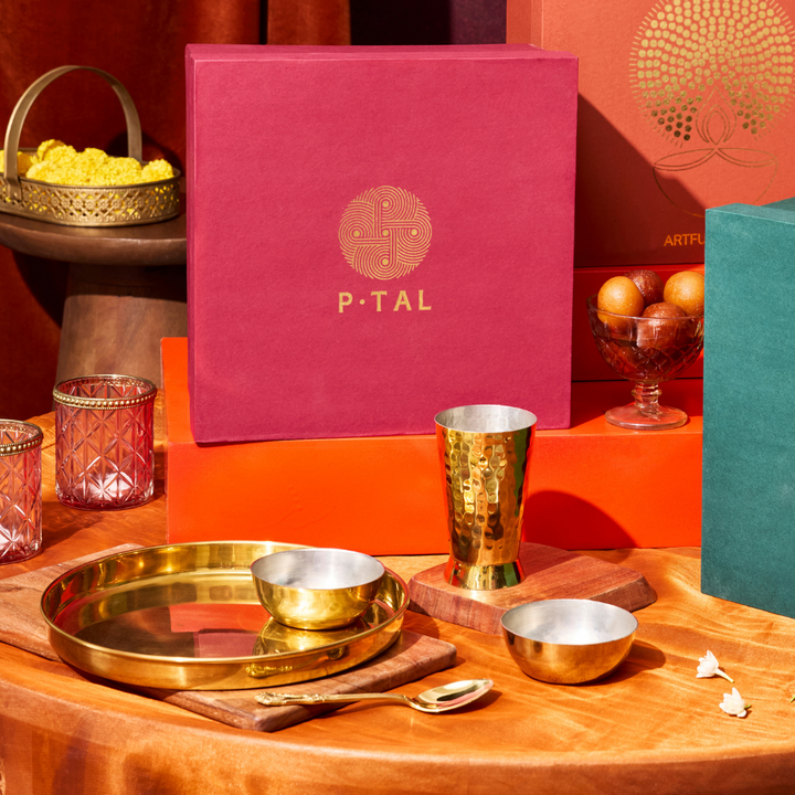 Brass Thali set in gift box P-TAL