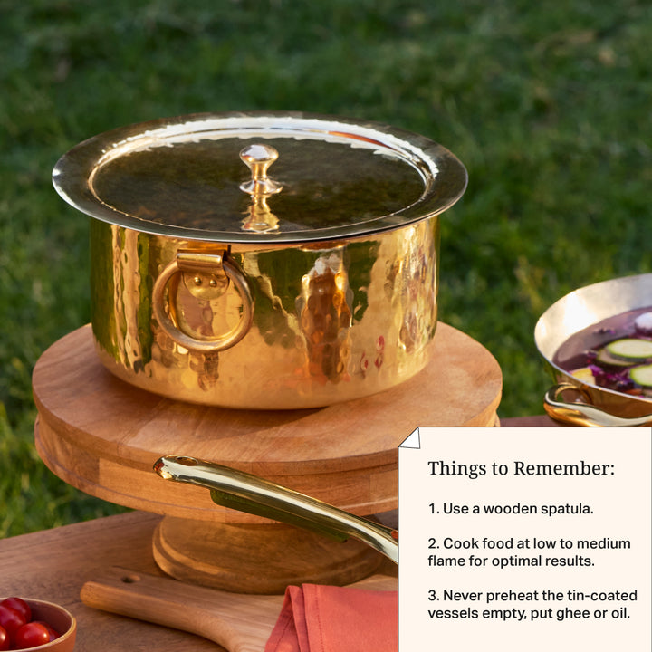 Set of 3 Brass Pots (Patila/ Topia) - 1 qt, 3 qt, 5 qt 6 Pieces Set P•TAL