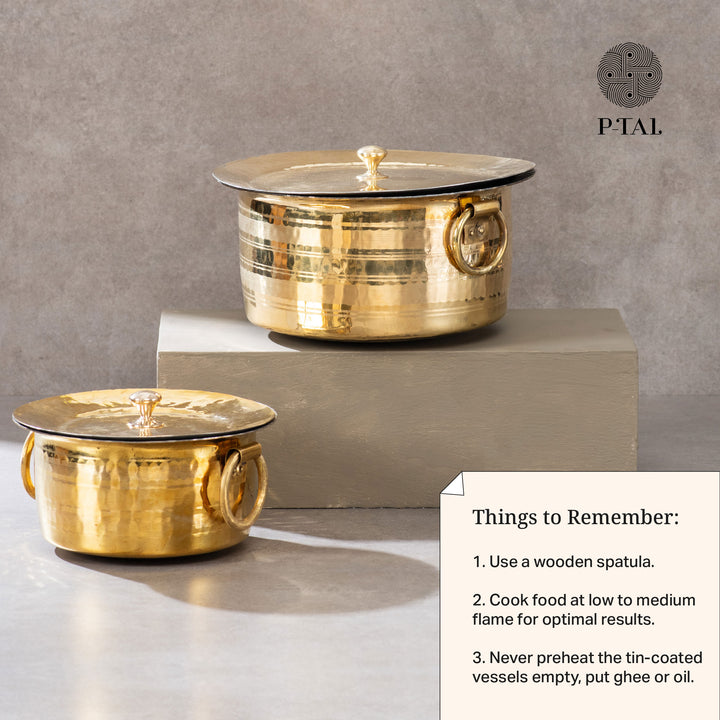 Set of 3 Brass Pots (Patila/ Topia) - 1 qt, 3.2 qt, 5.3 qt 6 Pieces Set P-TAL