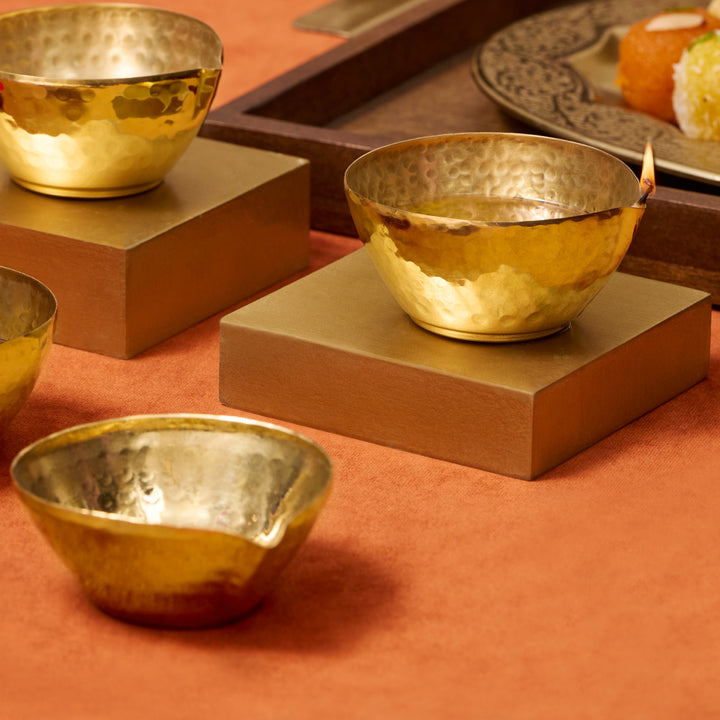 Brass Diya (set of 4 in gift box) P-TAL: Traditional Kitchenware and Drinkware