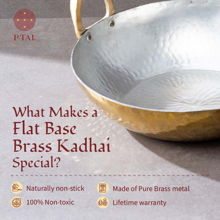 Brass Karahi Flat Base (Deep & flat bottom cooking/serving utensil)