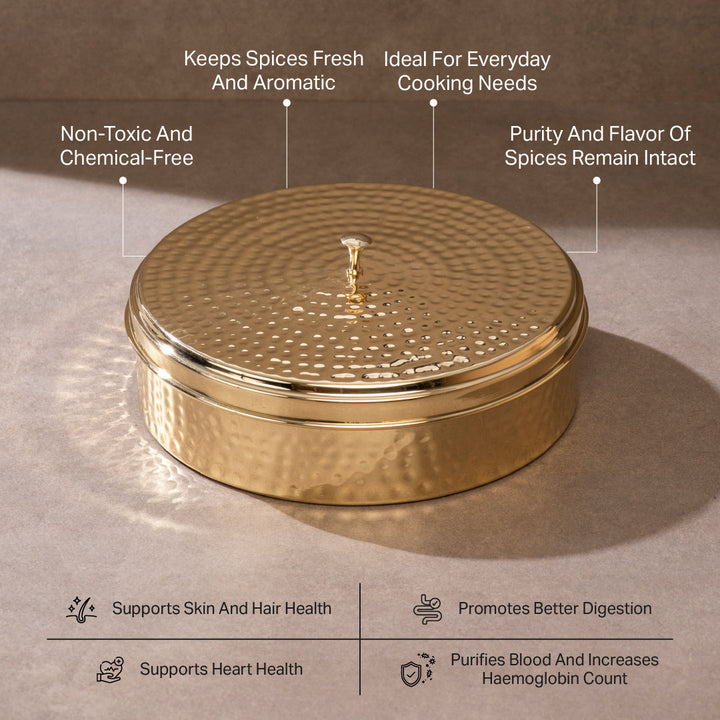 Brass Masala Daani / Spice Box in Gift Box P-TAL: Traditional Kitchenware and Drinkware