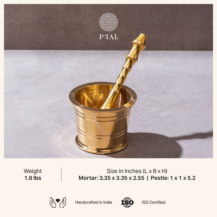 Chai Starter Kit (Brass Saucepan with Insulated handle + Brass Mortar and Pestle) P-TAL: Traditional Kitchenware and Drinkware