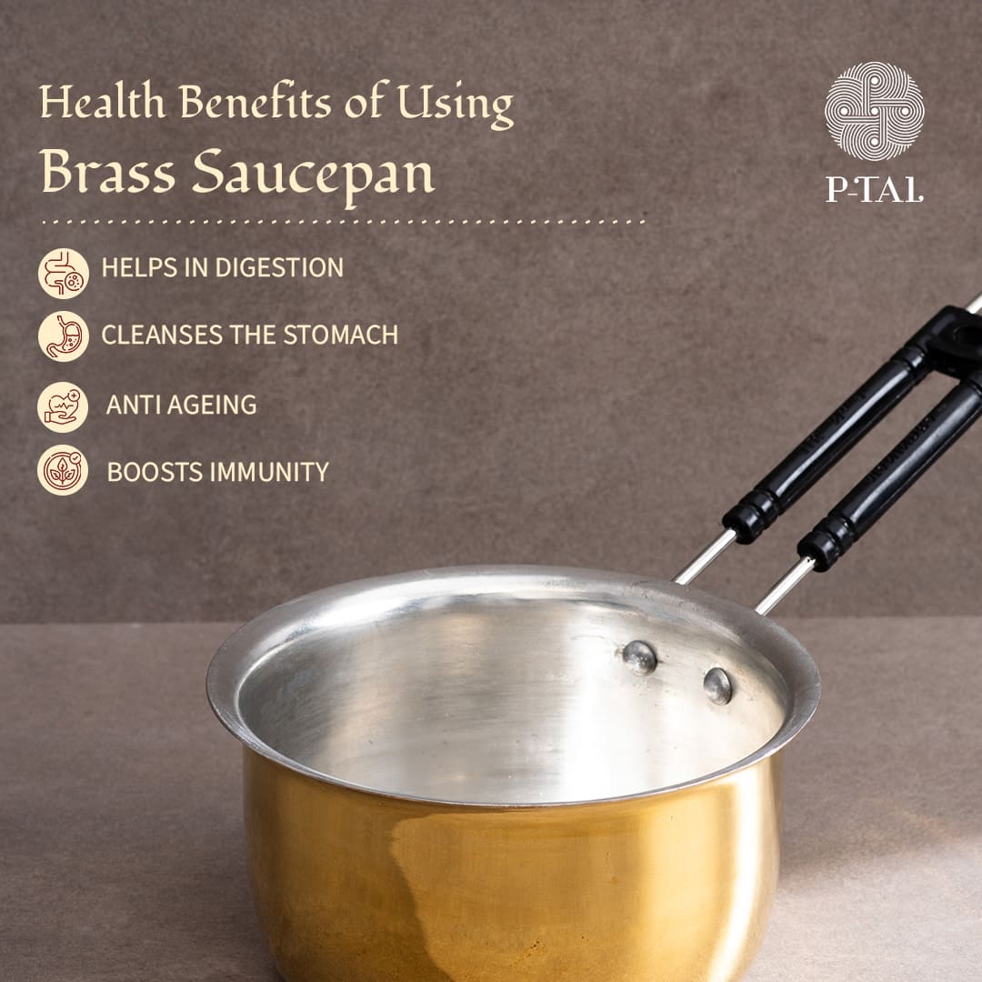 Set of 3 Brass Saucepans (1L, 1.5L and 2L) 6 Pieces Set