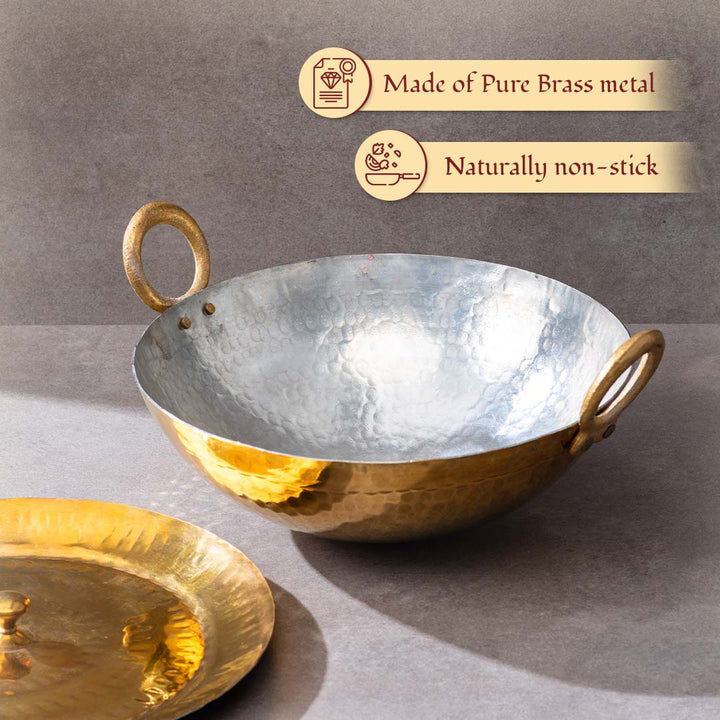 Brass Wok (Circular & Deep cooking/ serving Utensil)