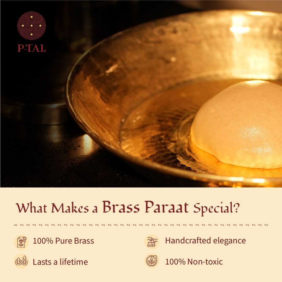 13-Inch Traditional Brass Paraat Dough Kneading Bowl - Enhanced Flavor For Roti, Paratha & Bhatura