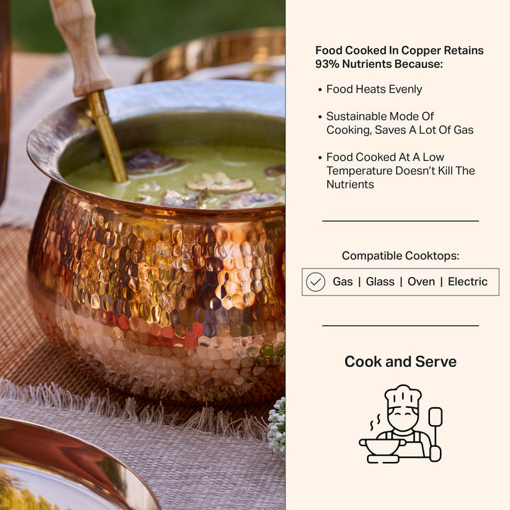 Copper Deep Bottom Cooking Pot - Stew Pot/Dutch Oven (Copper Madurai Handi) P•TAL