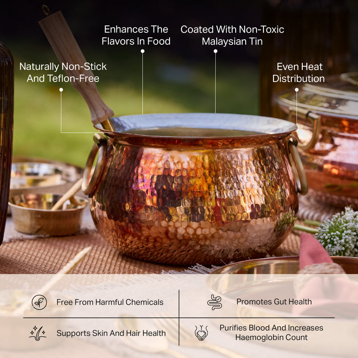 Copper Deep Bottom Cooking Pot - Stew Pot/Dutch Oven (Copper Madurai Handi) P•TAL