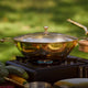 Set of 3 Brass Woks with Glass lids/Kadhai (Circular & Deep cooking/ serving Utensil) - 1L round, 3L round and 3L flat 6 Pieces Set
