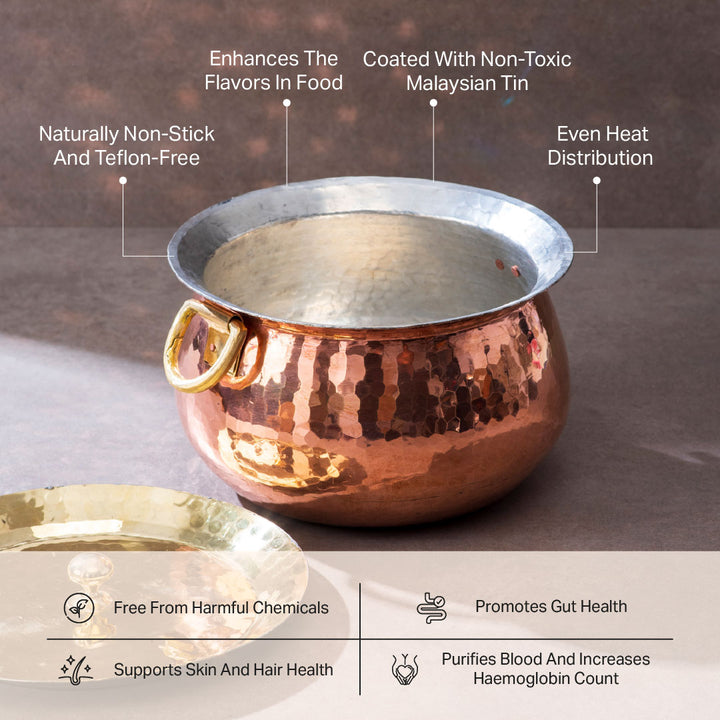 Copper Deep Bottom Cooking Pot - Stew Pot/Dutch Oven (Copper Madurai Handi) P-TAL