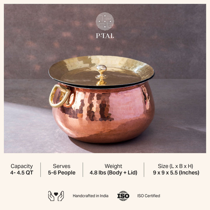 Copper Deep Bottom Cooking Pot - Stew Pot/Dutch Oven (Copper Madurai Handi) P-TAL