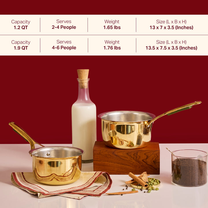 Set of 2 Brass Saucepans with Insulated handles (1.2 QT , 1.9 QT)