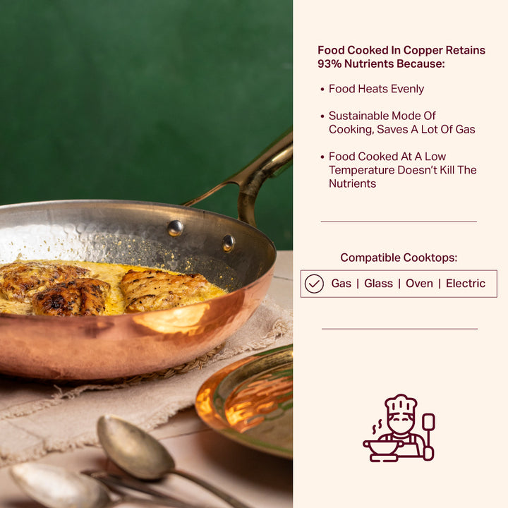 Copper Frying Pan (Frypan with Insulated Brass Handle - Saute Pan)