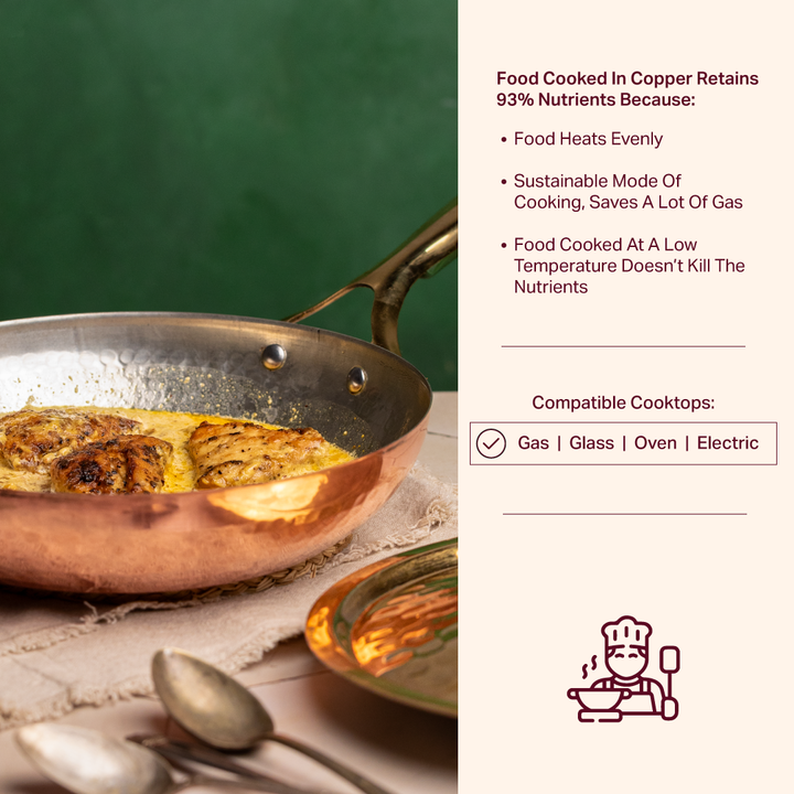 Copper Frying Pan (Frypan with Insulated Brass Handle - Saute Pan) P•TAL