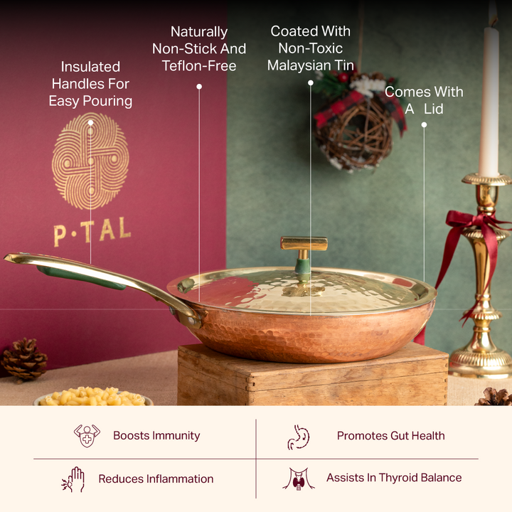 Copper Frying Pan (Frypan with Insulated Brass Handle - Saute Pan) P•TAL