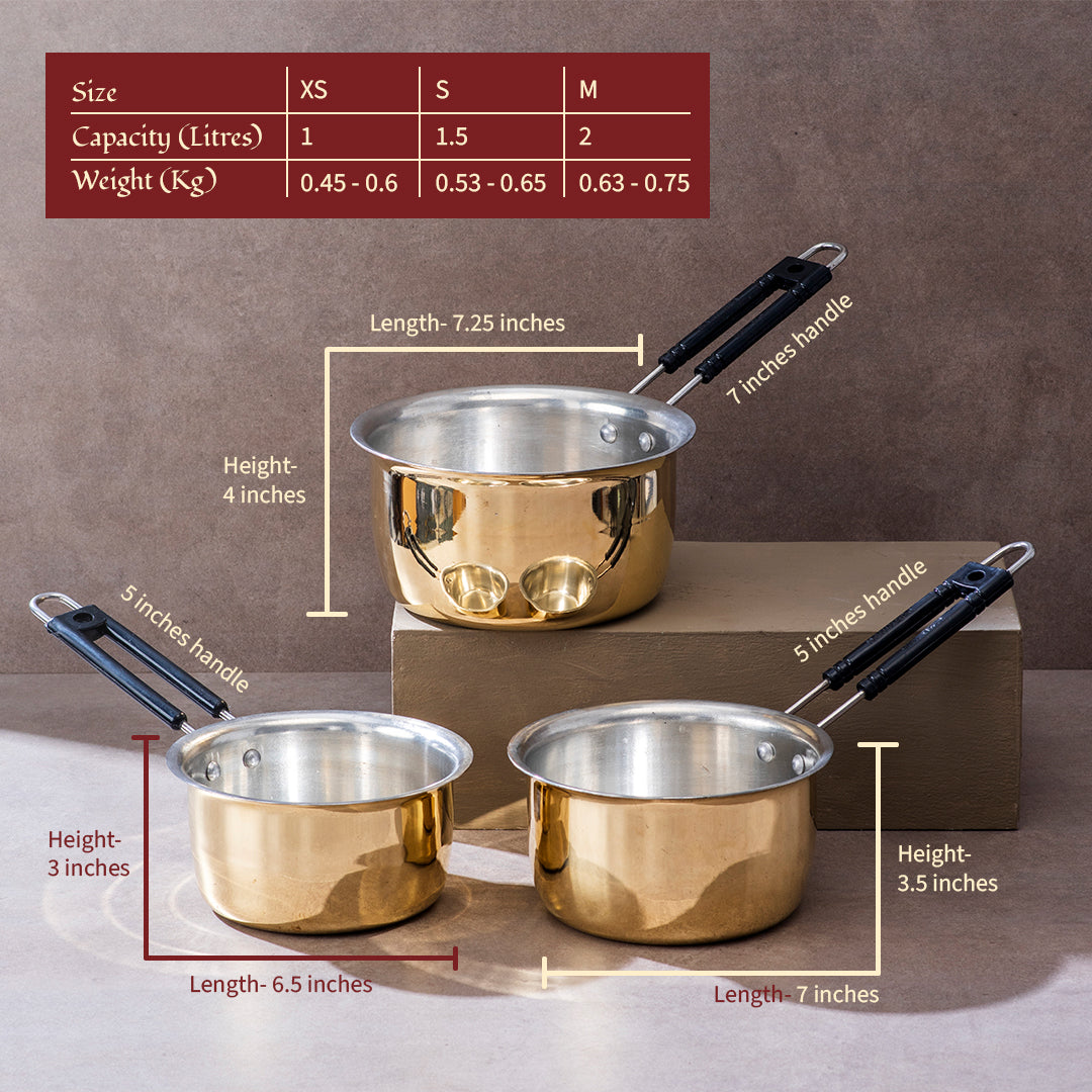 Set of 3 Brass Saucepans (1L, 1.5L and 2L)