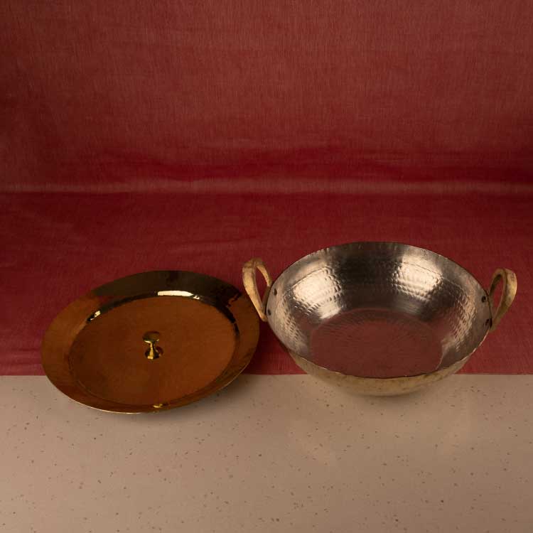 Brass Karahi Flat Base (Deep & flat bottom cooking/serving utensil)